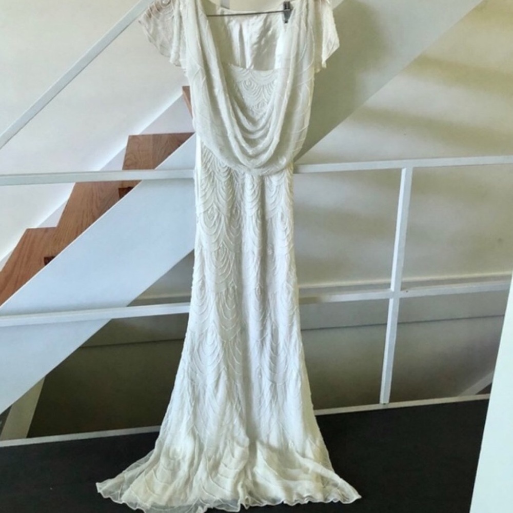 Vintage Ivory Scallop Beaded Gown